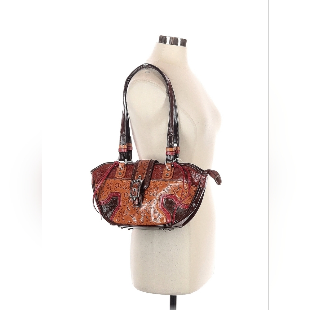 $139 NWT M.C. Marc Chantal Brown Flower Embossed Leather Shoulder Bag Purse